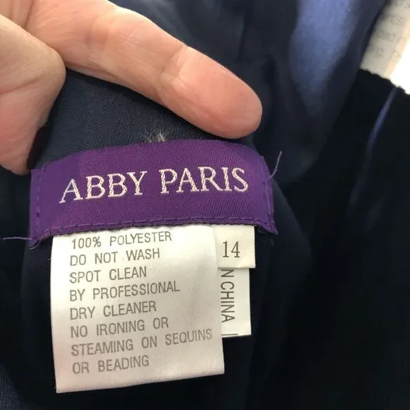 Abby Paris NWT Navy Stretch Lace Sparkle Lucci Sleeveless Formal Prom Gown 14 - Picture 14 of 16